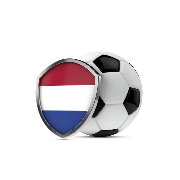 Nederländernas flagga sköld med en fotboll. 3d Renderin — Stockfoto