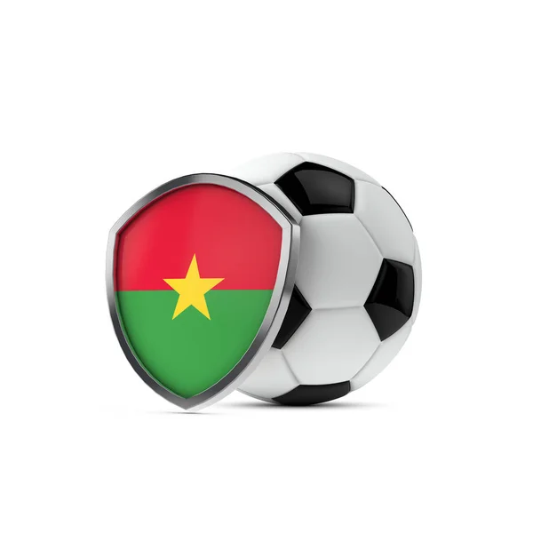 Bouclier du drapeau national du Burkina Faso avec un ballon de football. 3D Renderi — Photo
