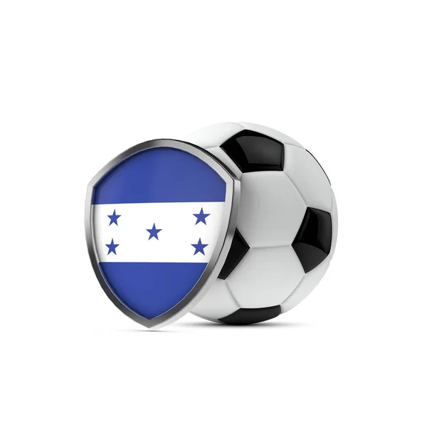 洪都拉斯国旗盾牌与足球。 3d渲染 — 图库照片