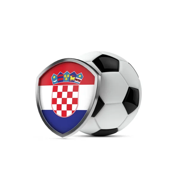 Escudo de la bandera nacional de Croacia con una pelota de fútbol. Renderizado 3D —  Fotos de Stock