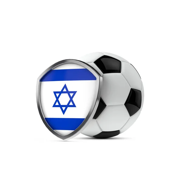 Escudo de la bandera nacional de Israel con una pelota de fútbol. Renderizado 3D —  Fotos de Stock