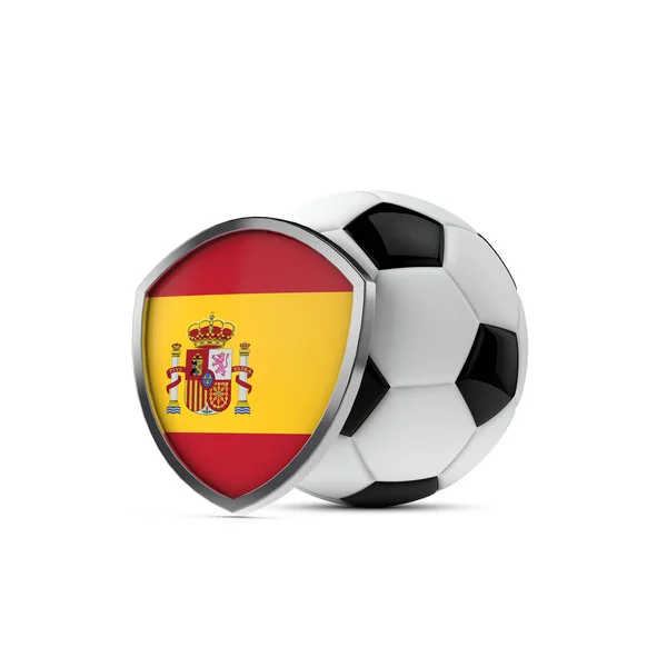 Spanje nationale vlag schild met een voetbal. 3d Rendering — Stockfoto