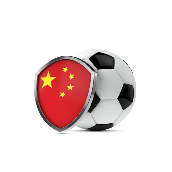 China Nationalflagge Schild mit einem Fußball. 3D-Darstellung — Stockfoto