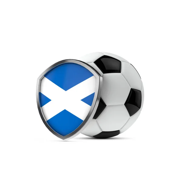 Skotský národní štít s fotbalovým míčem. 3D vykreslování — Stock fotografie