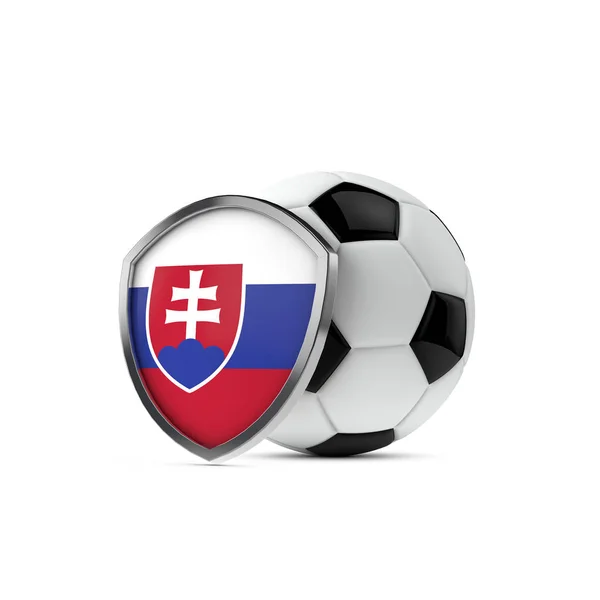 슬로바키아의 국기와 축구공 이 함께 달려 있습니다. 3D 렌더링 — 스톡 사진