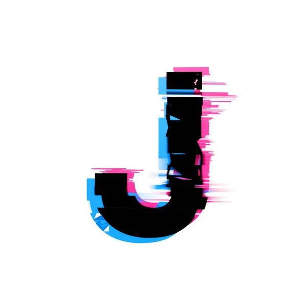Letter J vervormde neon glitch effect tekst lettertype. 3d Render — Stockfoto