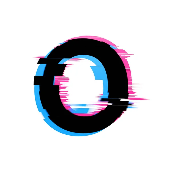 Carta O distorcida neon glitch efeito fonte de texto. Renderização 3D — Fotografia de Stock