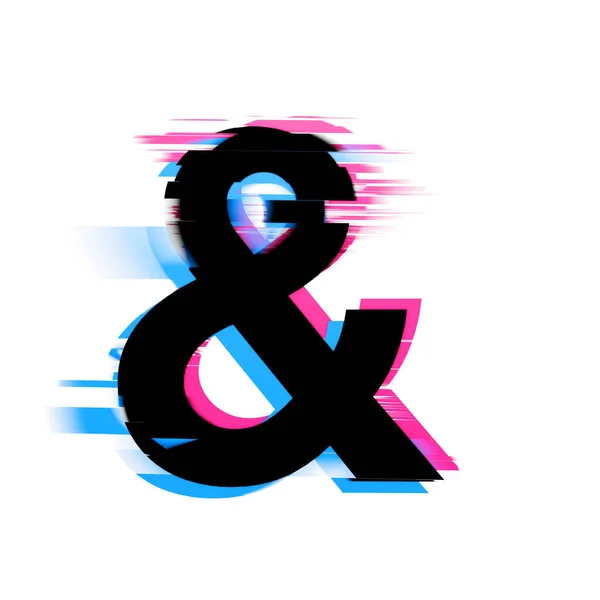 Ampersand Font Testo Distorto Effetto Glitch Neon Render — Foto Stock