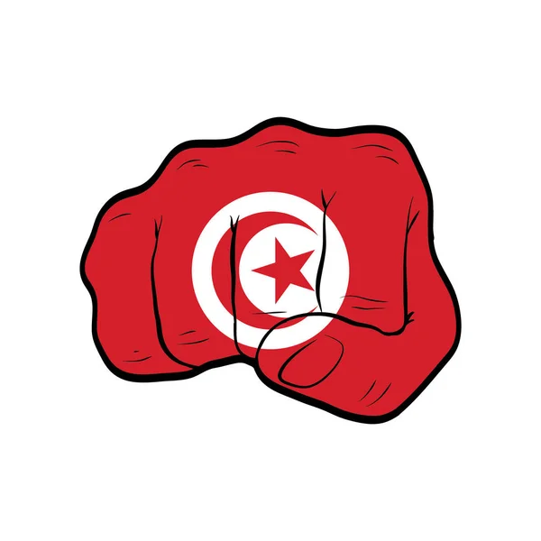 Γροθιά Σημαία Τουνισίας Απομονωμένη Λευκό Φόντο — Διανυσματικό Αρχείο