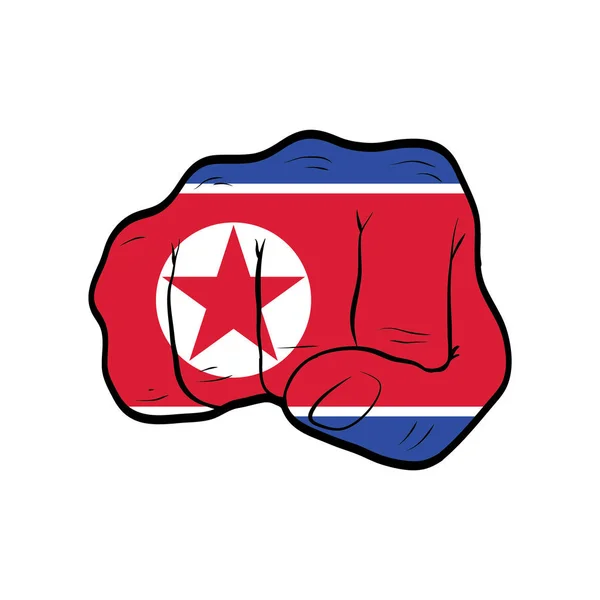 白い背景に北朝鮮の国旗が描かれたナックル — ストックベクタ