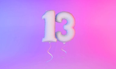Beyaz numara 13 kutlama balonu. 3d Hazırlama