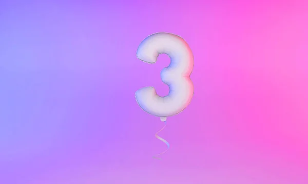 White number 3 celebration balloon greeting background. 3D Rendering — ストック写真