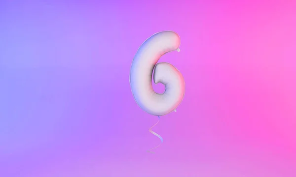 Білий номер 6 святкування повітряна куля вітальний фон. 3D рендерингу — стокове фото