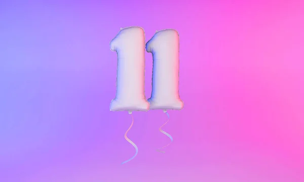 Λευκό νούμερο 11 εορταστικό μπαλόνι φόντο χαιρετισμού. 3d απόδοση — Φωτογραφία Αρχείου