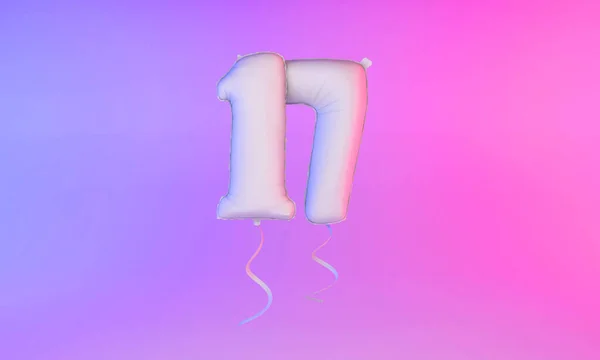 Λευκό νούμερο 17 εορταστικό μπαλόνι φόντο χαιρετισμού. 3d απόδοση — Φωτογραφία Αρχείου