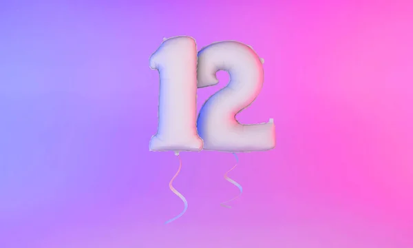 Λευκό νούμερο 12 εορταστικό μπαλόνι φόντο χαιρετισμού. 3d απόδοση — Φωτογραφία Αρχείου