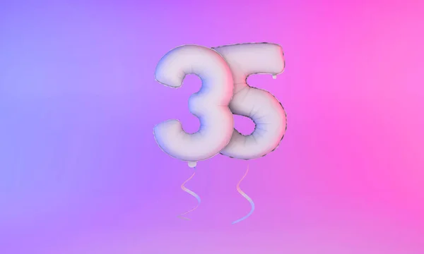 Blanco número 35 celebración globo saludo fondo. Renderizado 3D — Foto de Stock