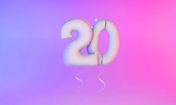 Blanco número 20 celebración globo saludo fondo. Renderizado 3D —  Fotos de Stock