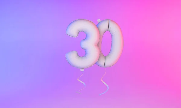 Branco número 30 celebração balão saudação fundo. Renderização 3D — Fotografia de Stock