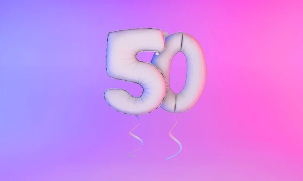 흰색 번호 50 기념 풍선 인사 배경. 3D 렌더링 — 스톡 사진