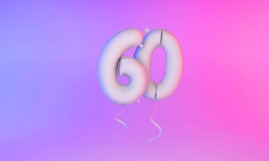 Beyaz numara 60 kutlama balonu. 3d Hazırlama