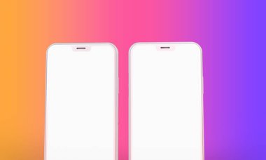 Beyaz ekran ve parlak arkaplanı olan akıllı telefon modeli. 3d Hazırlama