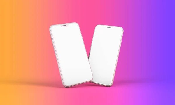 智能手机模型与空白的白色屏幕和明亮的背景。 3d渲染 — 图库照片