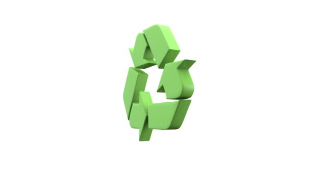 Πράσινο περιστρεφόμενο σύμβολο ανακύκλωσης. Βλακείες. 3d αποτύπωση — Αρχείο Βίντεο