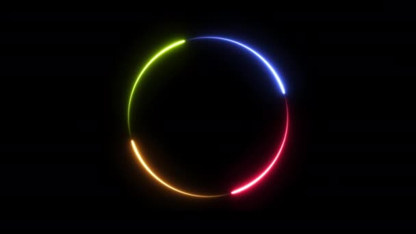 Brillante fondo círculo de luz abstracta de neón. Borde fluorescente. Renderizado 3D — Vídeo de stock