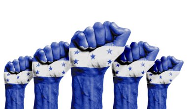 Honduras bayrağıyla boyanmış bir protestocunun yumruğu.
