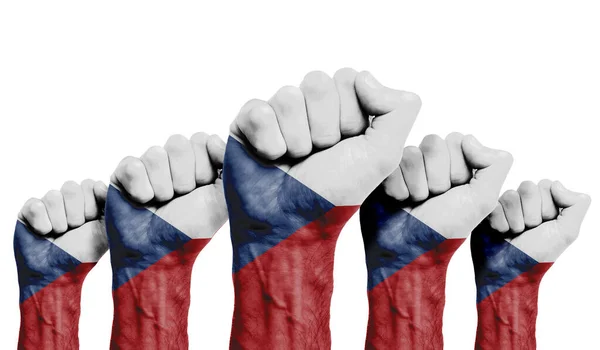 A raised fist of a protesters painted with the Czech Republic flag — Stock Photo, Image