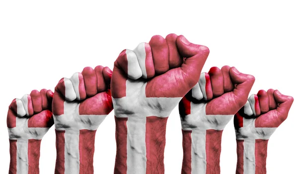 A raised fist of a protesters painted with the Denmark flag — Stock Photo, Image
