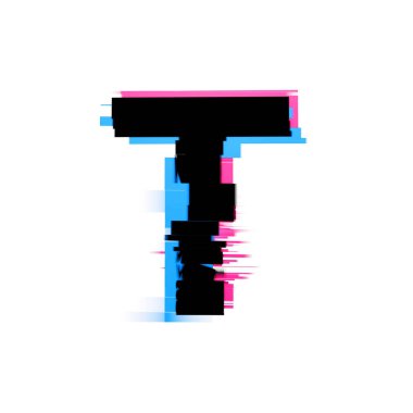 T harfi çarpıtılmış neon efekt yazı tipi. 3d Hazırlama