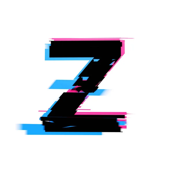 Letter Z distorted neon glitch effect text font. 3D Render — Stock Photo, Image