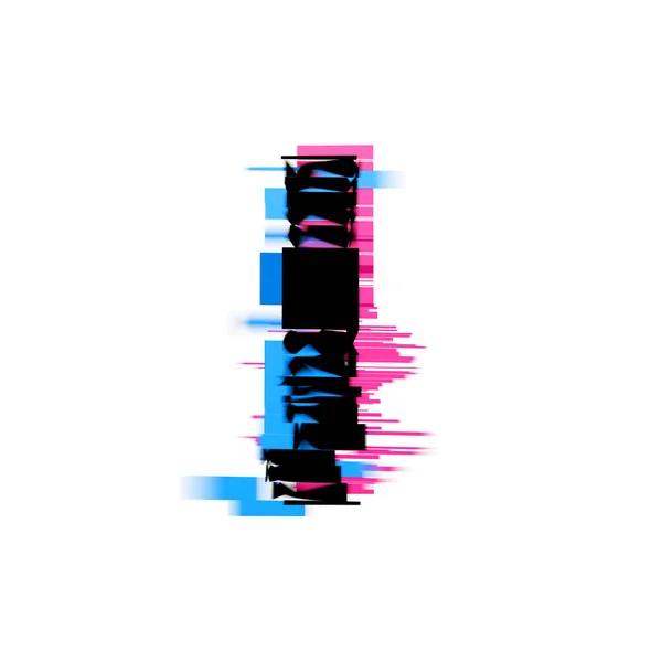 Carta I distorcida neon glitch efeito fonte de texto. Renderização 3D — Fotografia de Stock
