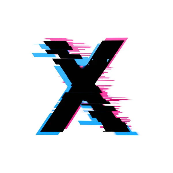Carta X distorcida neon glitch efeito fonte de texto. Renderização 3D — Fotografia de Stock