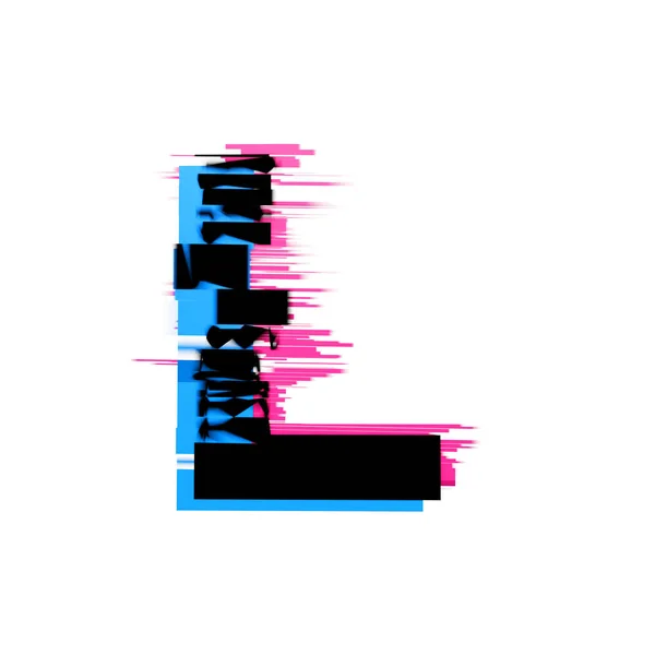 Carta L distorcida neon glitch efeito fonte de texto. Renderização 3D — Fotografia de Stock