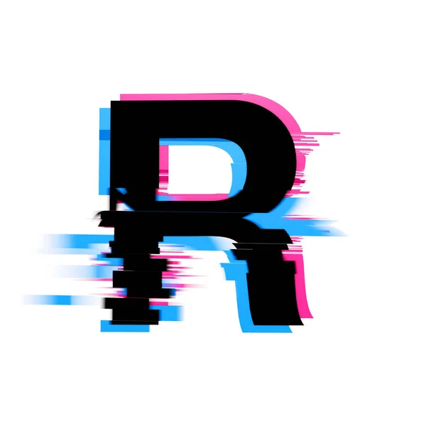 Letter R distorted neon glitch effect text font. 3D Render — Stock Photo, Image