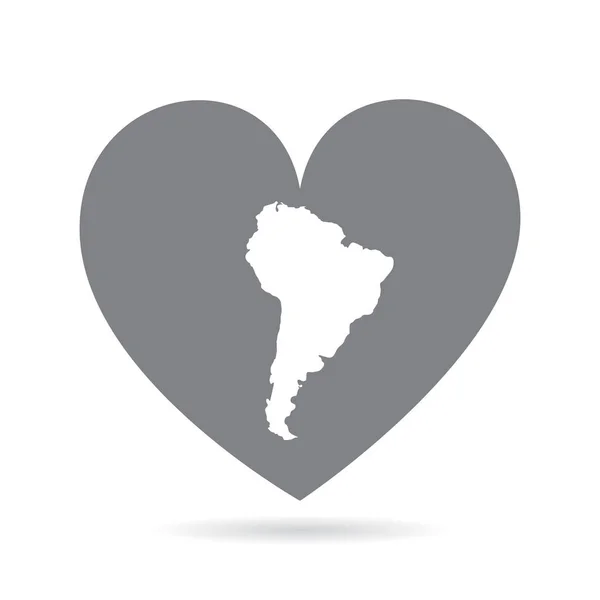Jižní Amerika, mapa země v šedém srdci lásky. Národní hrdost — Stockový vektor