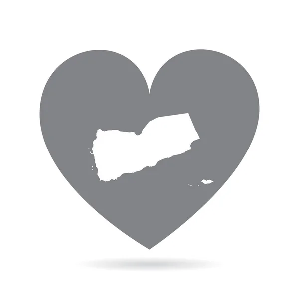 Jemenská mapa země v šedém srdci lásky. Národní hrdost — Stockový vektor
