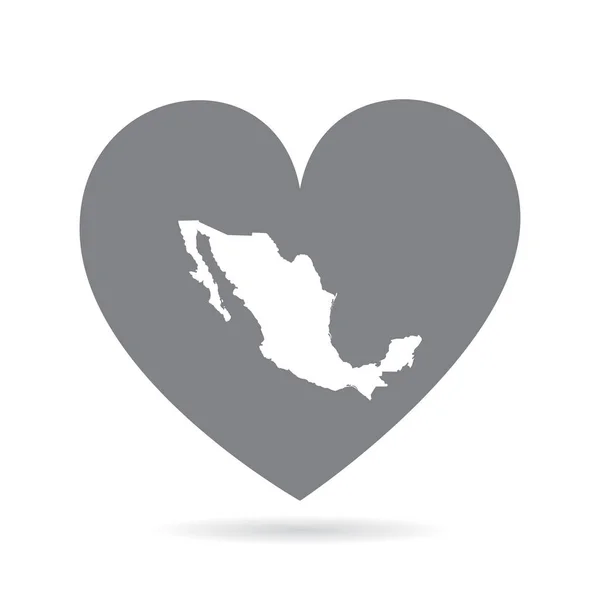灰色の愛の心の中にメキシコの国の地図。国の誇り — ストックベクタ