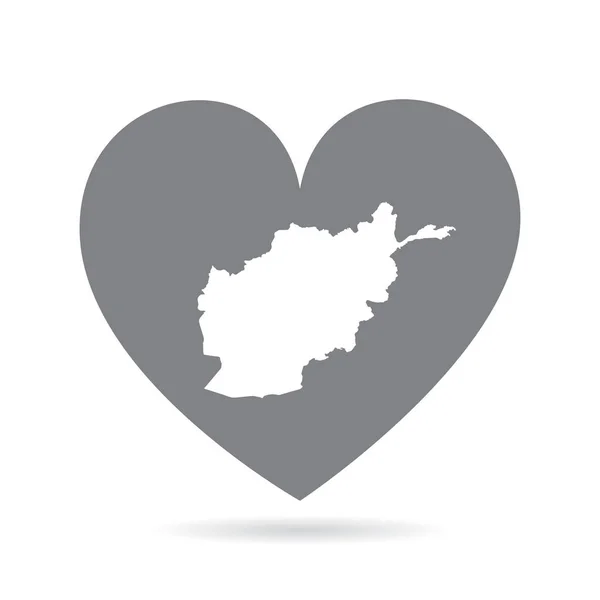 Gri bir aşk kalbinin içindeki Afganistan ülke haritası. Ulusal gurur — Stok Vektör