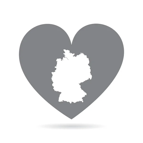 Almanya ülke haritası gri bir aşk kalbinin içinde. Ulusal gurur — Stok Vektör