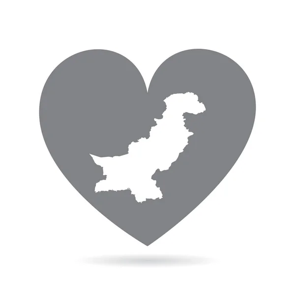Mappa del Pakistan all'interno di un cuore d'amore grigio. Orgoglio nazionale — Vettoriale Stock