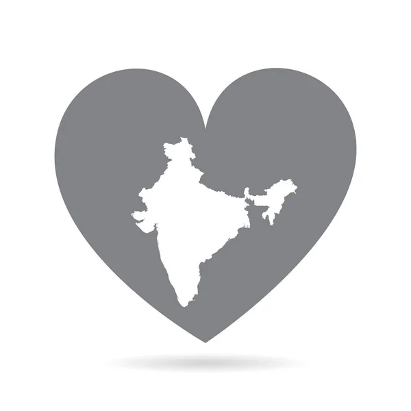 India mappa del paese all'interno di un cuore d'amore grigio. Orgoglio nazionale — Vettoriale Stock