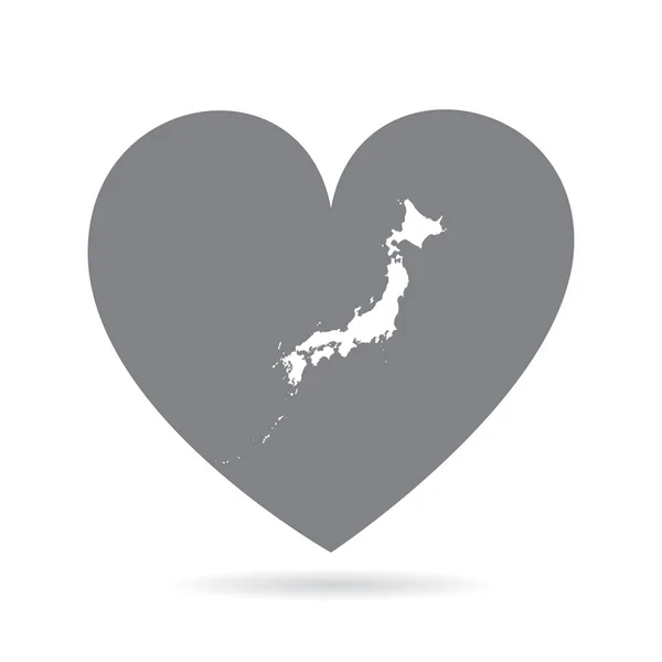 Japon ülke haritası gri bir aşk kalbinin içinde. Ulusal gurur — Stok Vektör