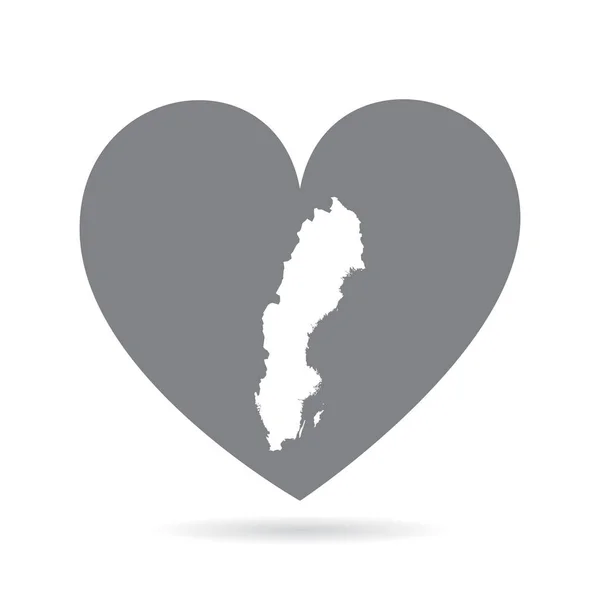 İsveç ülke haritası gri bir aşk kalbinin içinde. Ulusal gurur — Stok Vektör