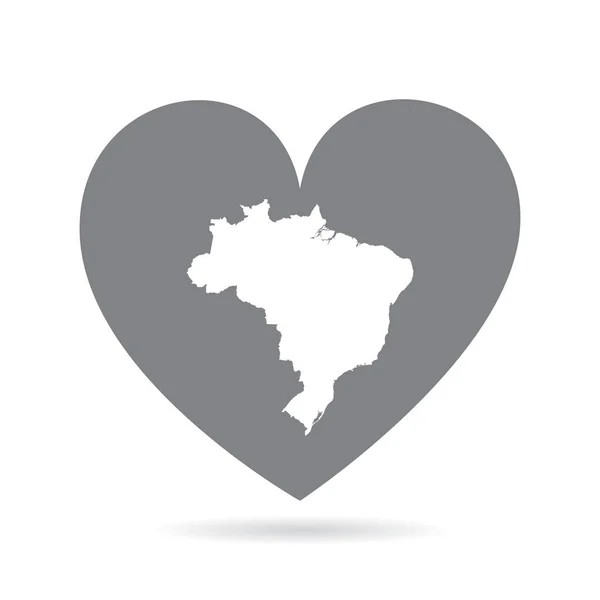 Ο χάρτης της Βραζιλίας μέσα σε μια γκρίζα καρδιά αγάπης. Εθνική υπερηφάνεια — Διανυσματικό Αρχείο