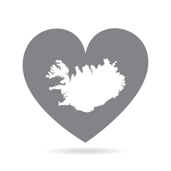 İzlanda ülke haritası gri bir aşk kalbinin içinde. Ulusal gurur — Stok Vektör