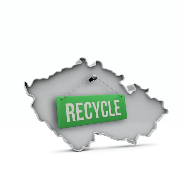 Tsjechische Republiek 3D kaart met groene recycle teken. 3D-weergave — Stockfoto